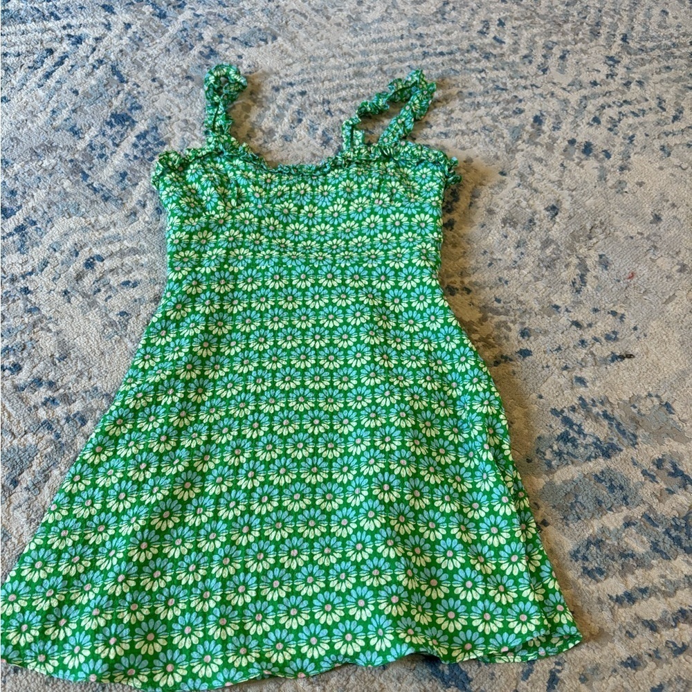 ZARA ruffled green 70s mini dress XS - Picture 2 of 4
